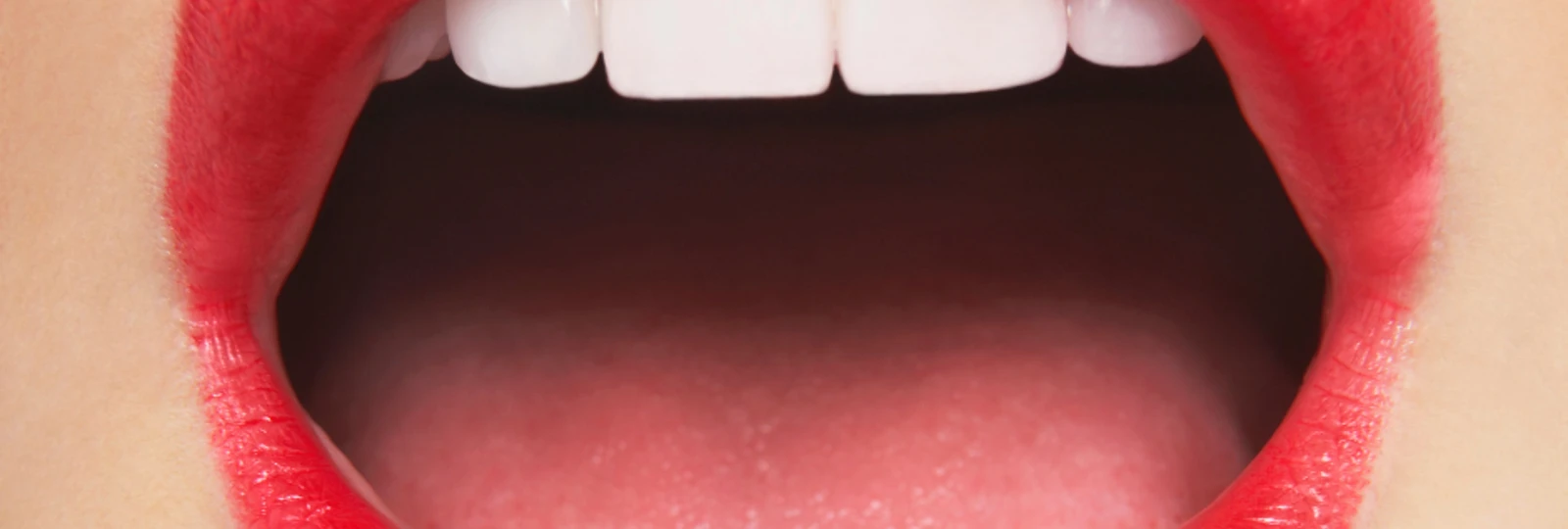mouth open wearing red lipstick